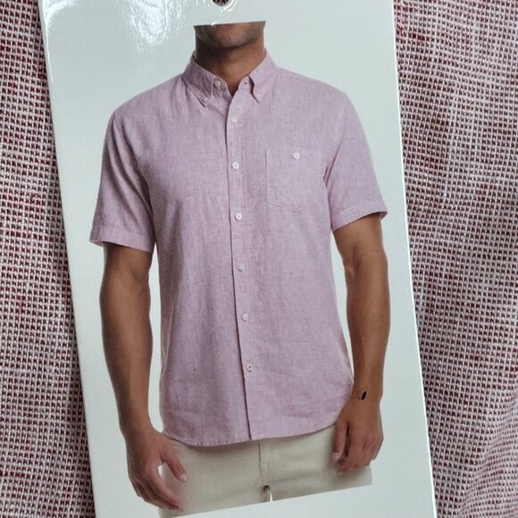 Weatherproof Vintage Mens XXL Pink Washable Linen Short Sleeve Shirt a0405 - Picture 2 of 10